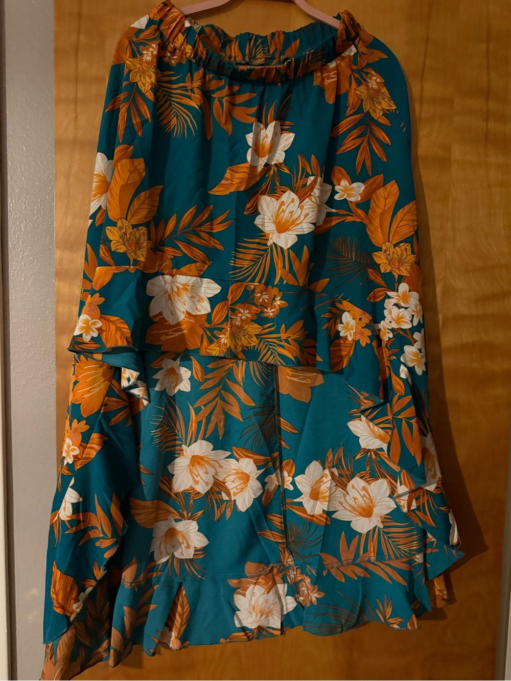 Teal Floral Tiered Maxi Skirt